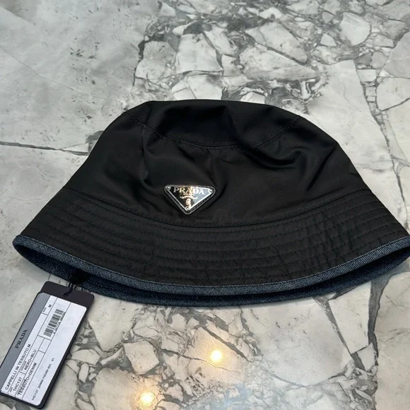 Prada Black Bucket Hat black nylon with denim medium